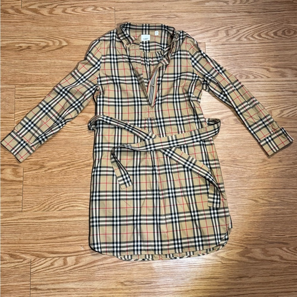 Burberry Classic Tan Plaid Cotton Shirtdress